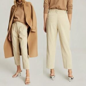 REISS Aster Pleat Front Beige Natural Cotton Corduroy Trousers Pants Size US 4
